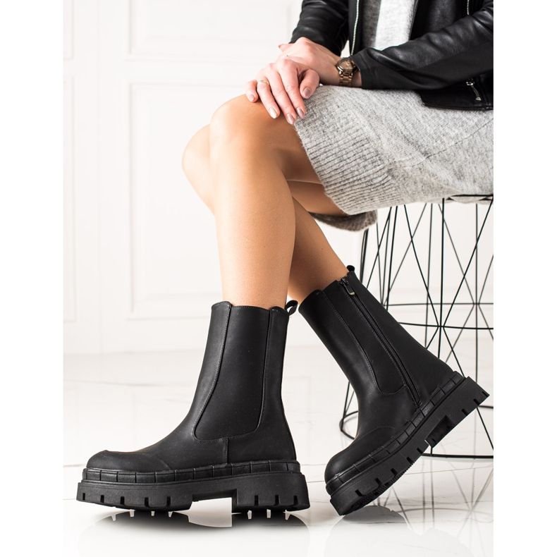 Seastar Cizme înalte cu piele ecologică negru 1