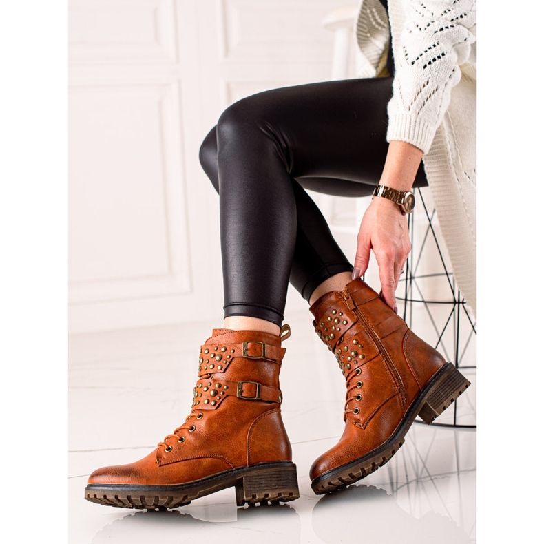 Super Mode Cizme camel cu siret maro 1