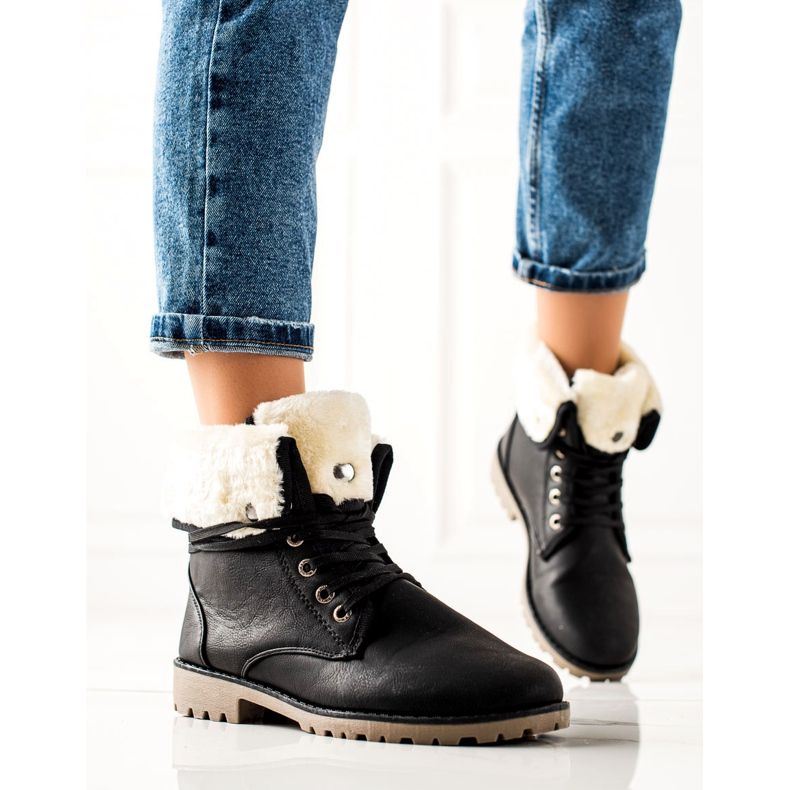 TRENDI Cizme negre cu tija rulată negru 1