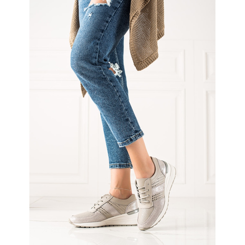 Evento Adidași din piele argintie bej 1