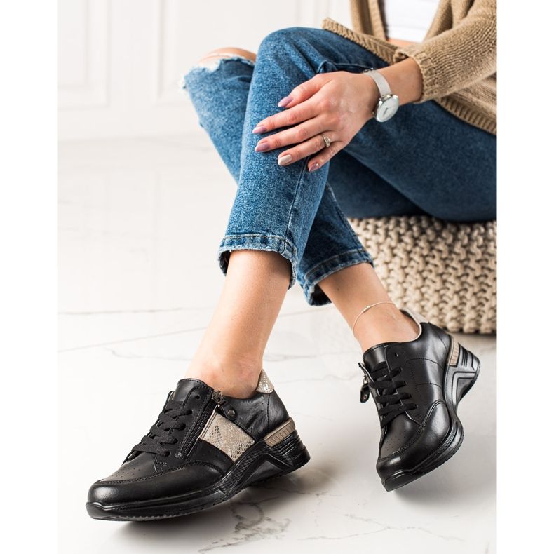 Evento Adidași din piele cu fermoar decorativ bej negru 2