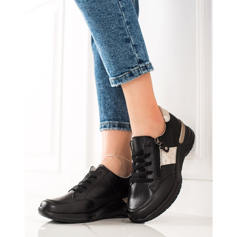 Evento Adidași din piele cu fermoar decorativ bej negru 1