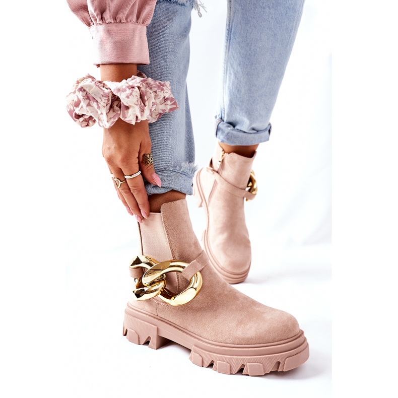 S.Barski Cizme Beige Chelsea izolate pentru femei cu un ornament bej 2