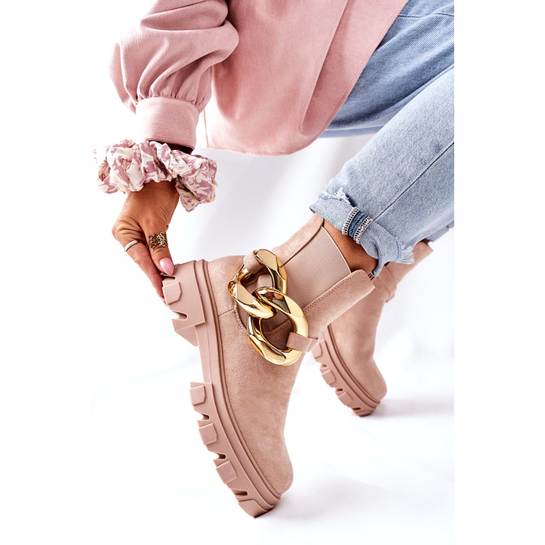 S.Barski Cizme Beige Chelsea izolate pentru femei cu un ornament bej 3