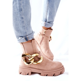 S.Barski Cizme Beige Chelsea izolate pentru femei cu un ornament bej 4