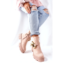 S.Barski Cizme Beige Chelsea izolate pentru femei cu un ornament bej 6