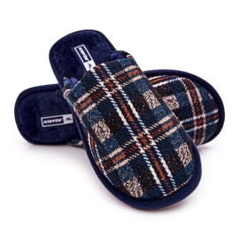 WJ1 Papuci de casă în carouri pentru bărbați Whisper bej albastru marin 2