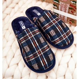 WJ1 Papuci de casă în carouri pentru bărbați Whisper bej albastru marin 1
