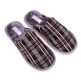 WJ1 Papuci pentru bărbați, gri și cald, în carouri, Whisper maro 1