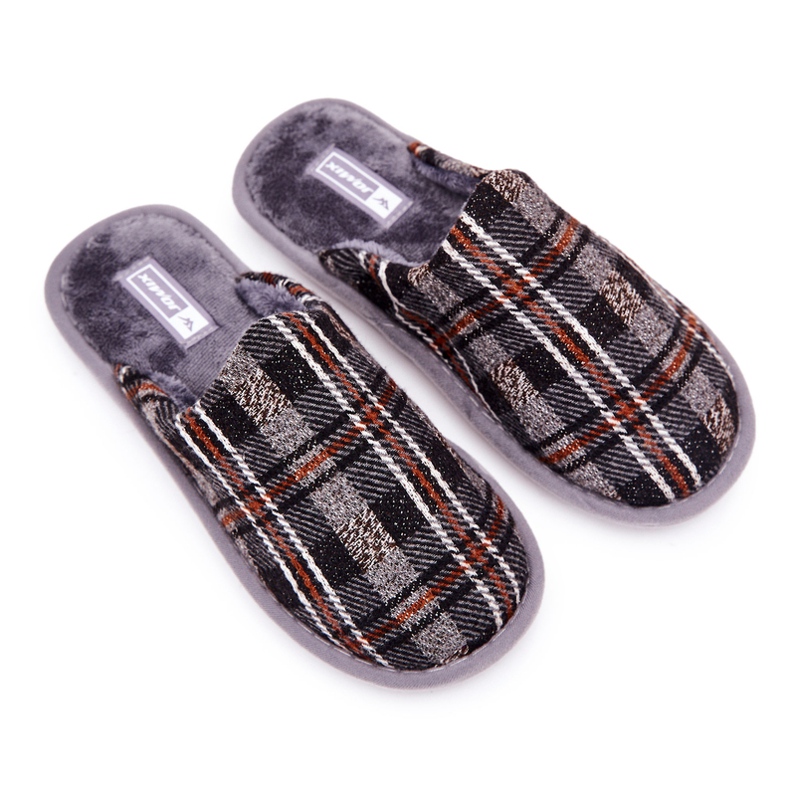 WJ1 Papuci pentru bărbați, gri și cald, în carouri, Whisper maro 1