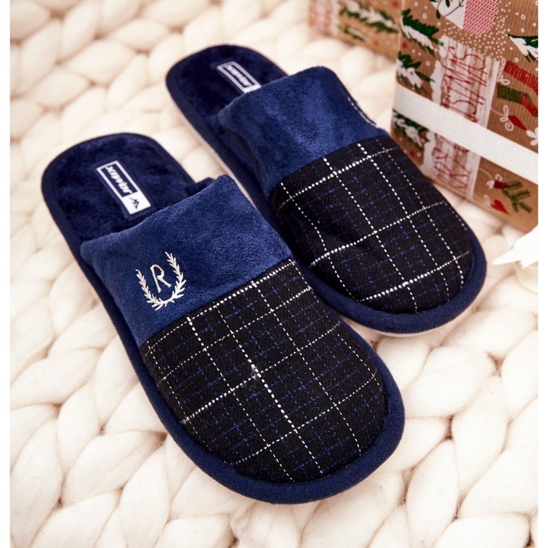WJ1 Papuci Călzi în carouri Bleumarin Blase albastru marin 2
