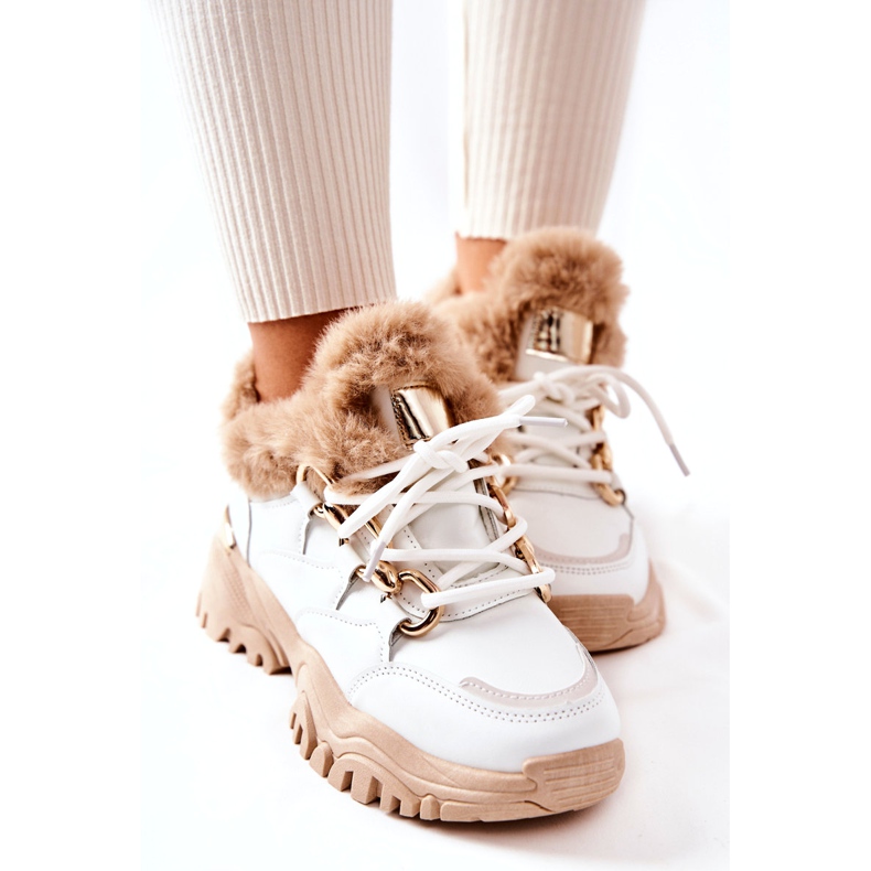 PM1 Pantofi sport izolați din piele alb și bej strălucitor 4