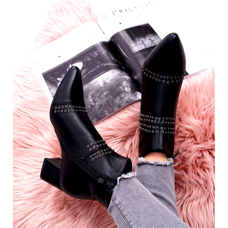 PS1 Cizme De Damă Pe Toc În Spitz Cu Nituri Negru Primma 4