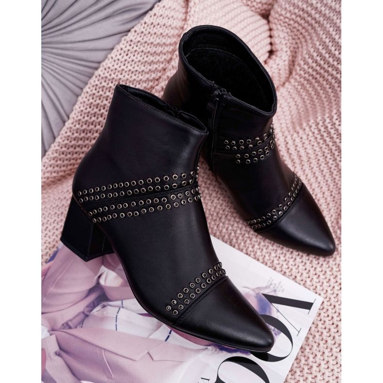 PS1 Cizme De Damă Pe Toc În Spitz Cu Nituri Negru Primma 5