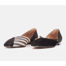 Marco Shoes Balerini într-o combinație de piele intoarsa si impletituri negru 3