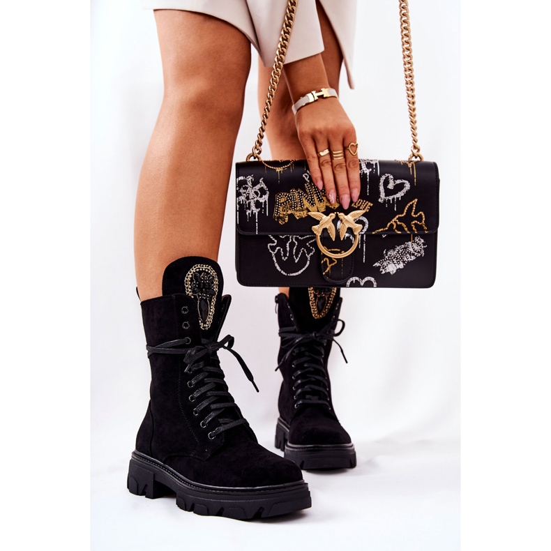 PL4 Cizme negre din piele intoarsa cu ornamente Elaina negru 2