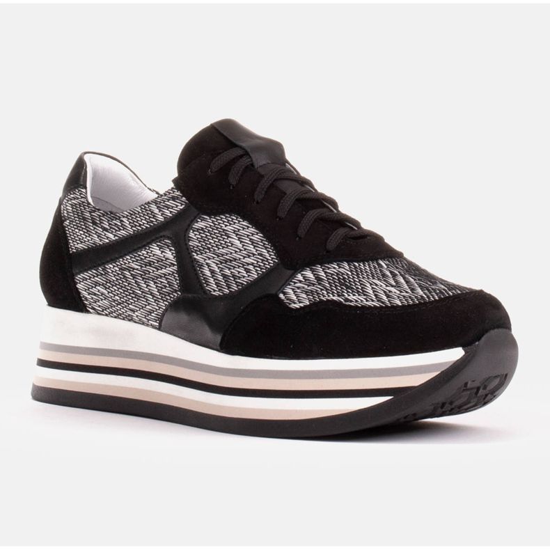 Marco Shoes Adidași pe o talpă groasă din piele naturală alb negru 1