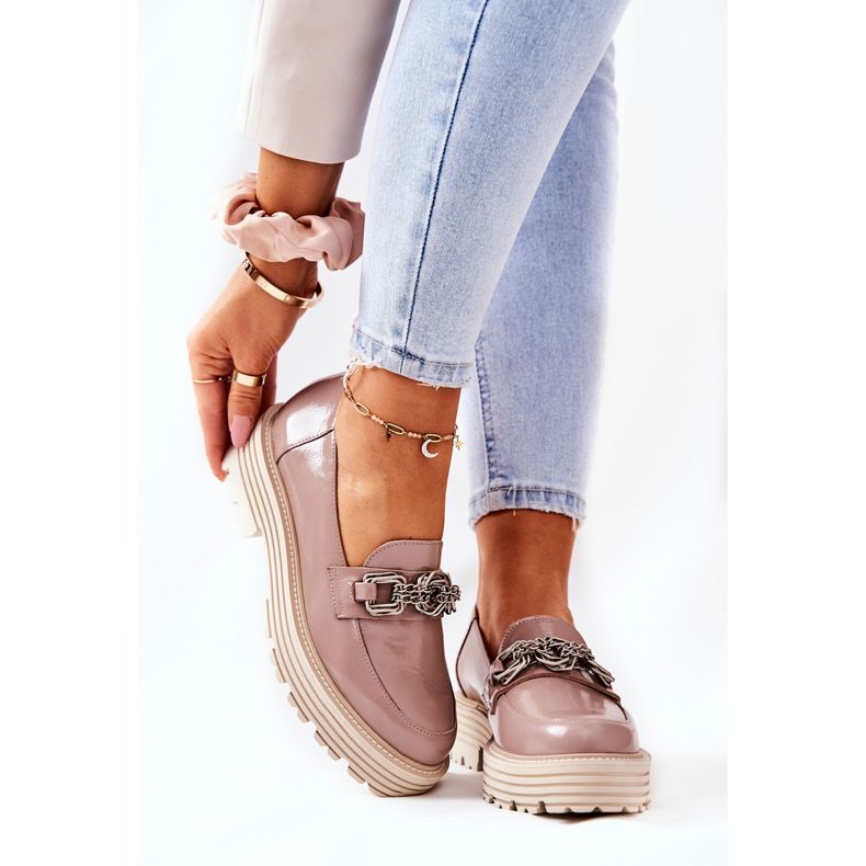 Mocasini pentru damă din piele bej închis Laura Messi 2383 2