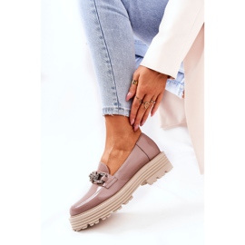 Mocasini pentru damă din piele bej închis Laura Messi 2383 1