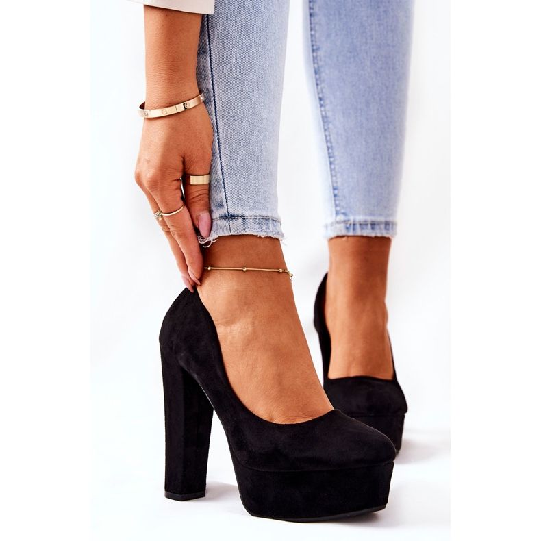 WS1 Pompe din piele intoarsa pe platforma Bemiso neagra negru 1