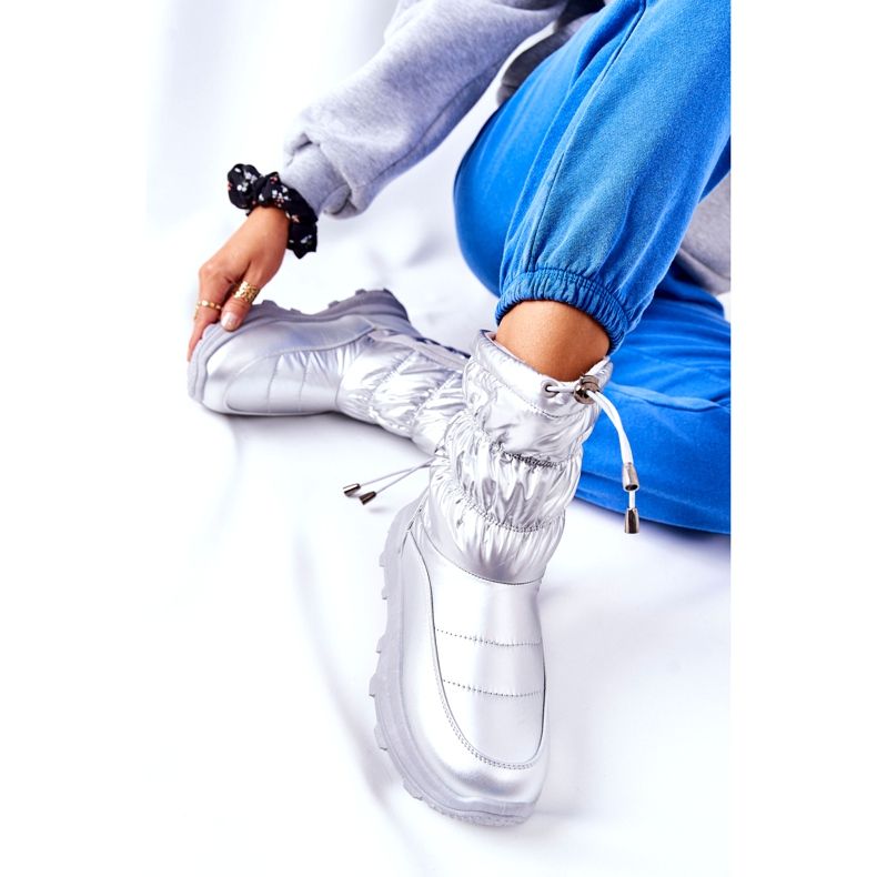 PE1 Cizme de zăpadă calde Starbone argintii pentru femei, cu fermoar 2