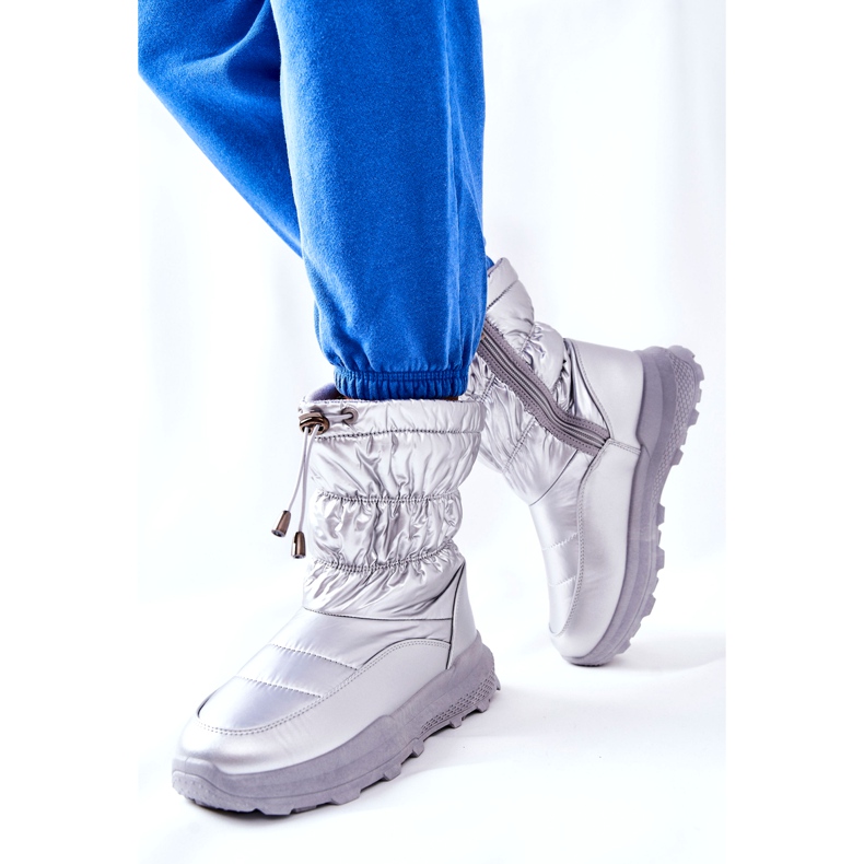 PE1 Cizme de zăpadă calde Starbone argintii pentru femei, cu fermoar 4