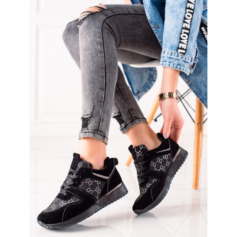 Evento Adidași eleganți cu sclipici negru 1