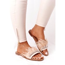 Papuci cu pene Lu Boo Bej 2