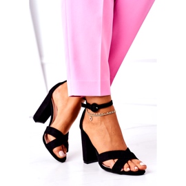 SEA Sandale de damă pe toc piele de căprioară negru Telmen 3