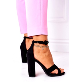 SEA Sandale de damă pe toc piele de căprioară negru Telmen 4