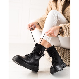 Super Mode Cizme cu șireturi, cu cataramă negru 1