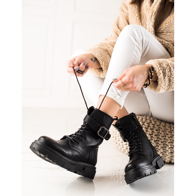 Super Mode Cizme cu șireturi, cu cataramă negru 1 Super Mode Cizme cu șireturi, cu cataramă negru 1