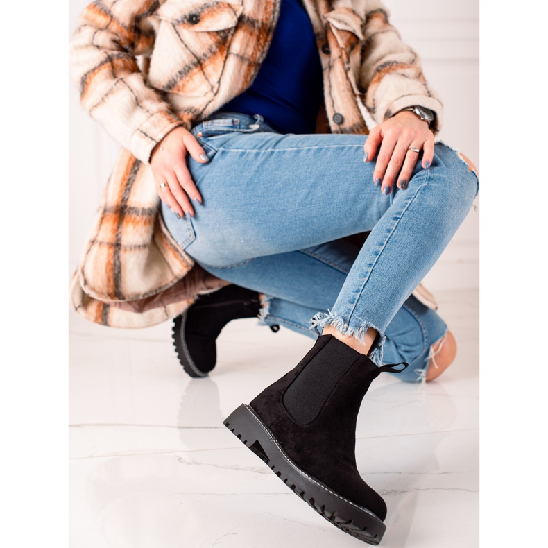 Ideal Shoes Ghete din piele de căprioară pe platformă negru 1