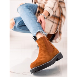 Ideal Shoes Botine din piele intoarsa cu platforma maro 2