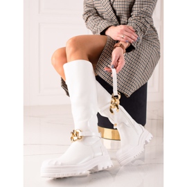 Diamantique Cizme cu ornament de modă alb 1