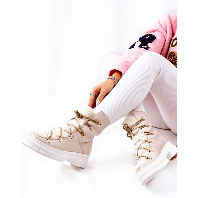 Cizme din piele caldă Bej deschis Nerisso Trappers 1