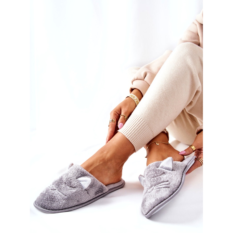 PE1 Papuci de pisoi stralucitori cu urechi gri Kaisy 4