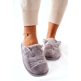 PE1 Papuci de pisoi stralucitori cu urechi gri Kaisy 2