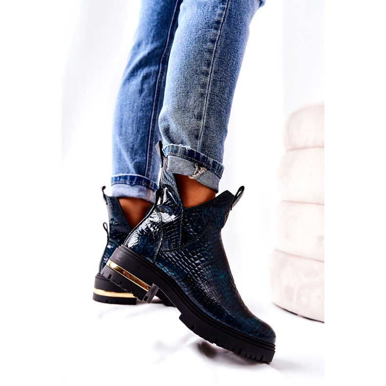 PA2 Cizme verde Tanya Crocodile din piele caldă negru 2