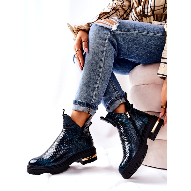 PA2 Cizme verde Tanya Crocodile din piele caldă negru 4