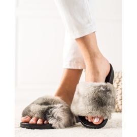 TRENDI Papuci Cu Blana gri 1
