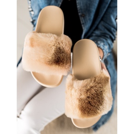 TRENDI Papuci Cu Blana bej maro 1
