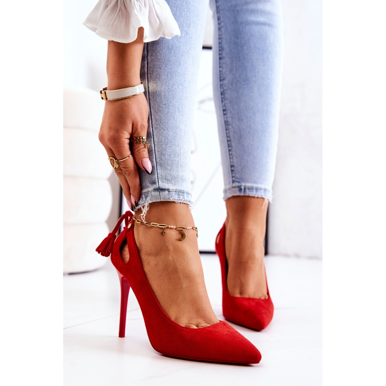 PS1 Damă Stilettos piele intoarsa cu Spitz Red Leven roșu 1