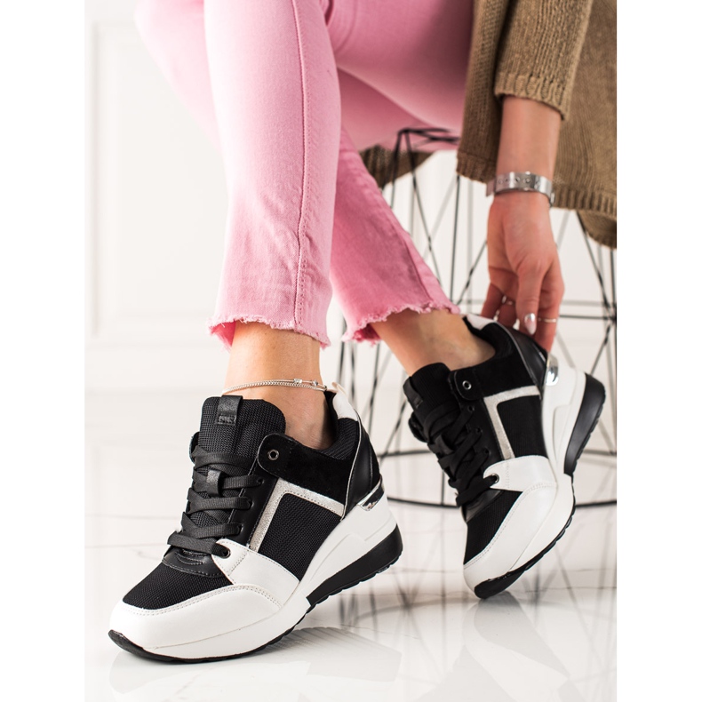 TRENDI Adidași ușori cu pană alb negru 1