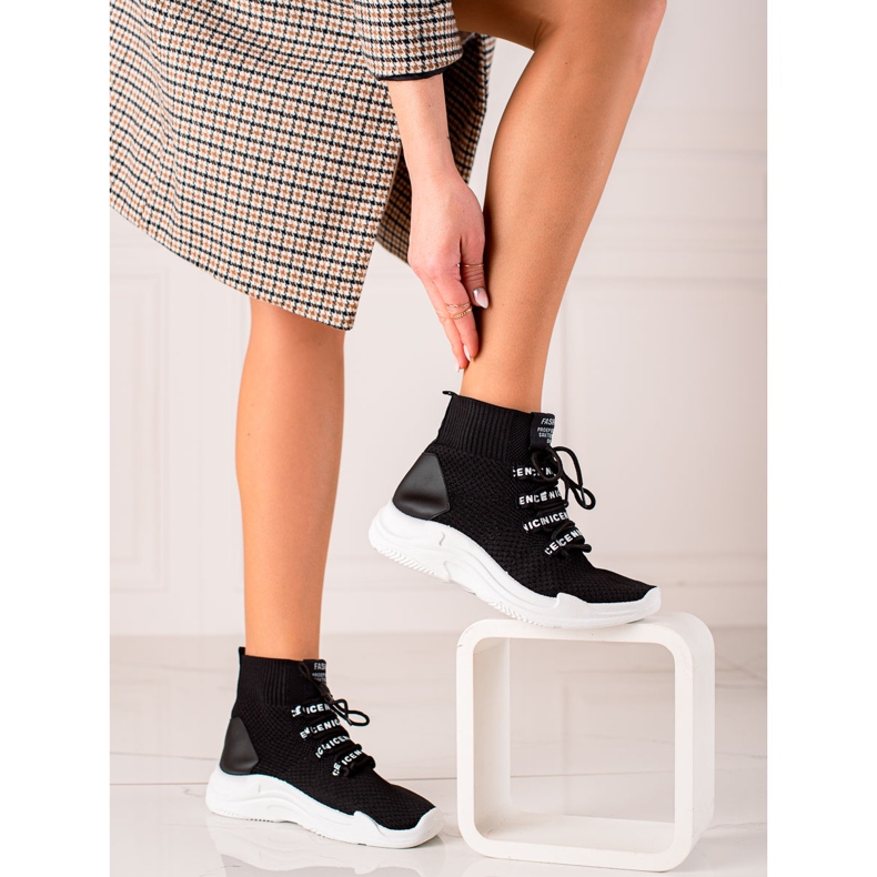 TRENDI Adidași din material textil ușor negru 2