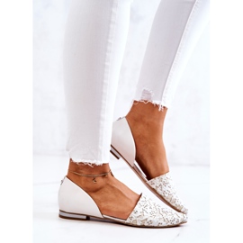 Balerini eleganti din piele Laura Messi 1110 Bej alb 1