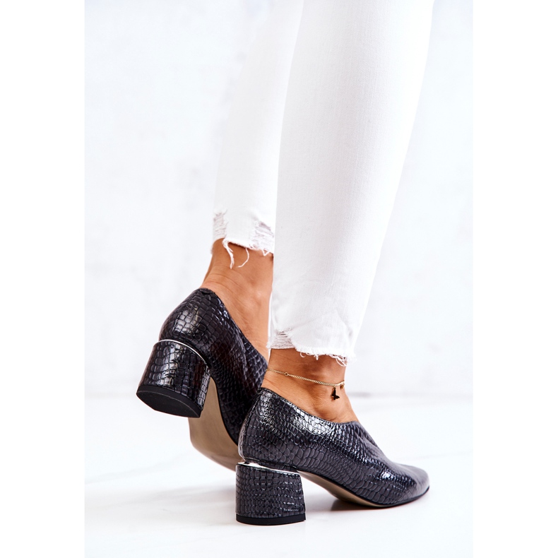 PA2 Pompi din piele de șarpe Alissa Gri închis 1