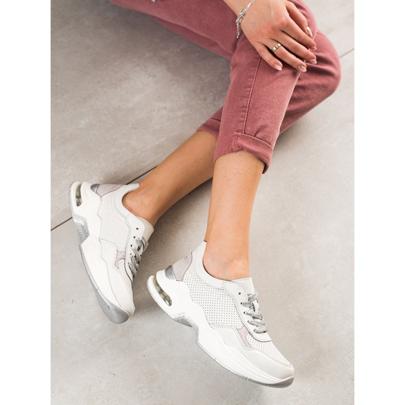 Goodin Adidași din piele ajurată alb argint 2