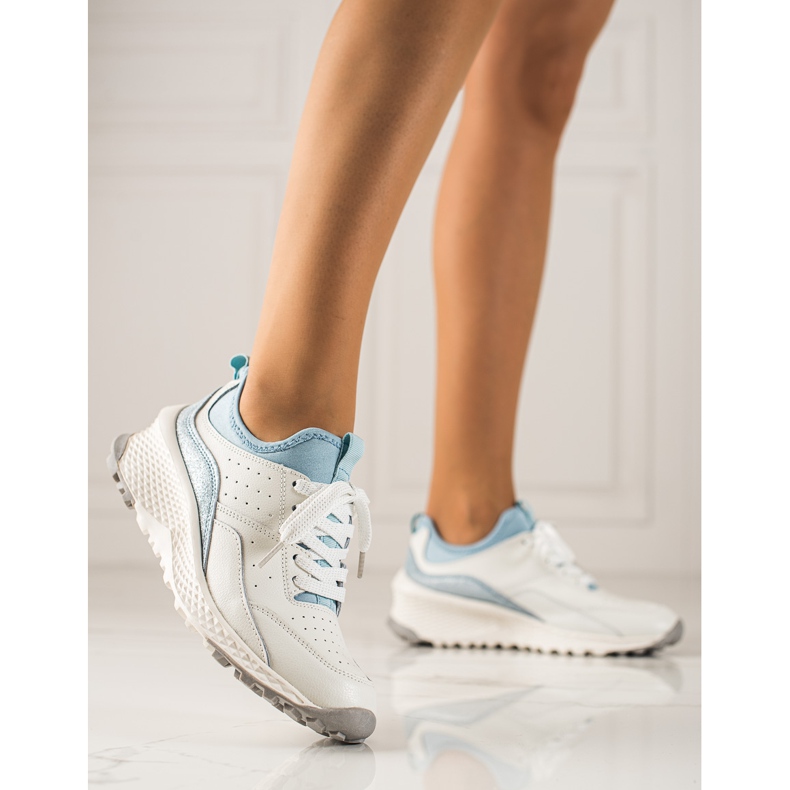 Goodin Adidași eleganți din piele alb albastru 1