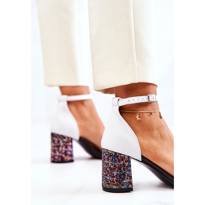 PA2 Sandale din piele pe un bar Lorene alb-negru multicolor 1